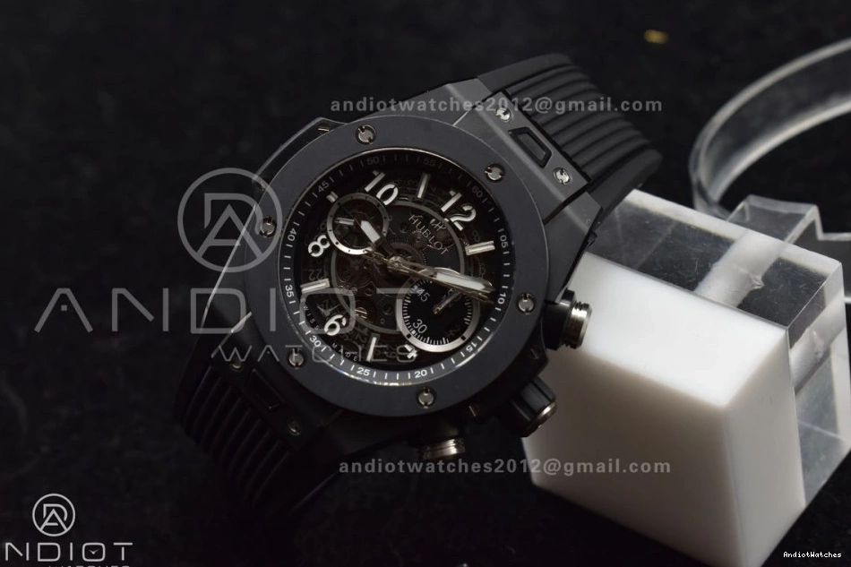 Full Best Big A on Bang Black Edition Hublot Skeleton BestValue 1:1 Black Strap 893 ZF Rubber Dial Unico 1117